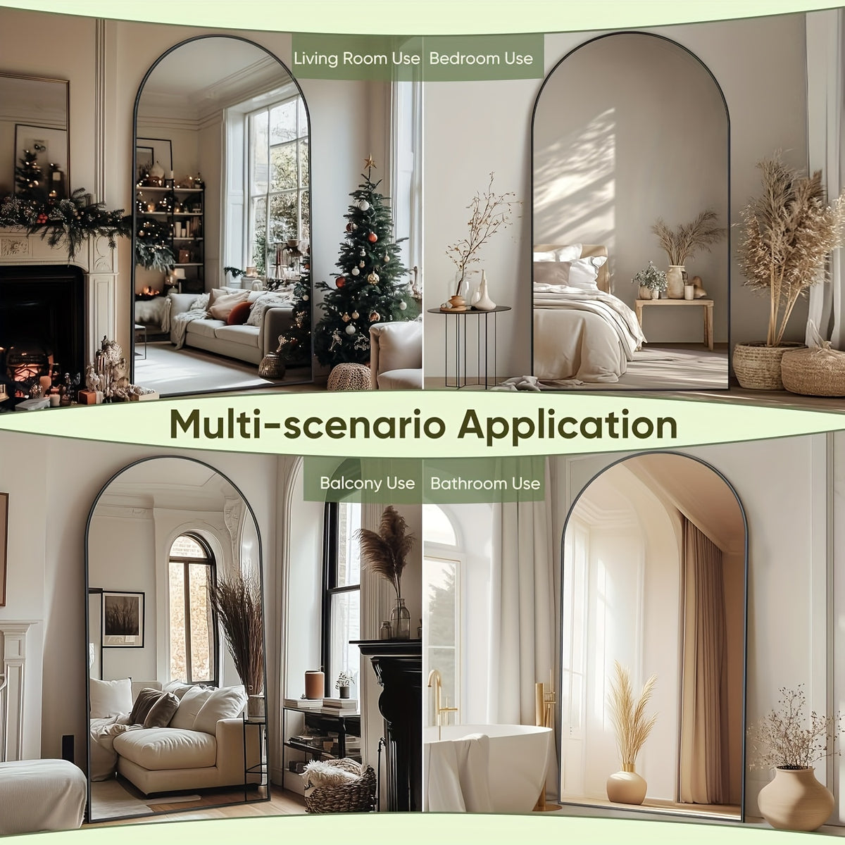 Ladynow Arched Full-Length 58" × 18" Mirror Floor Mirror Freestanding Floor Standing Full Body Rustproof Mirror Stand Wall-Mounted Leaning Design Modern Home Decor Bedroom Living Room Cloakroom Hanging Mounted