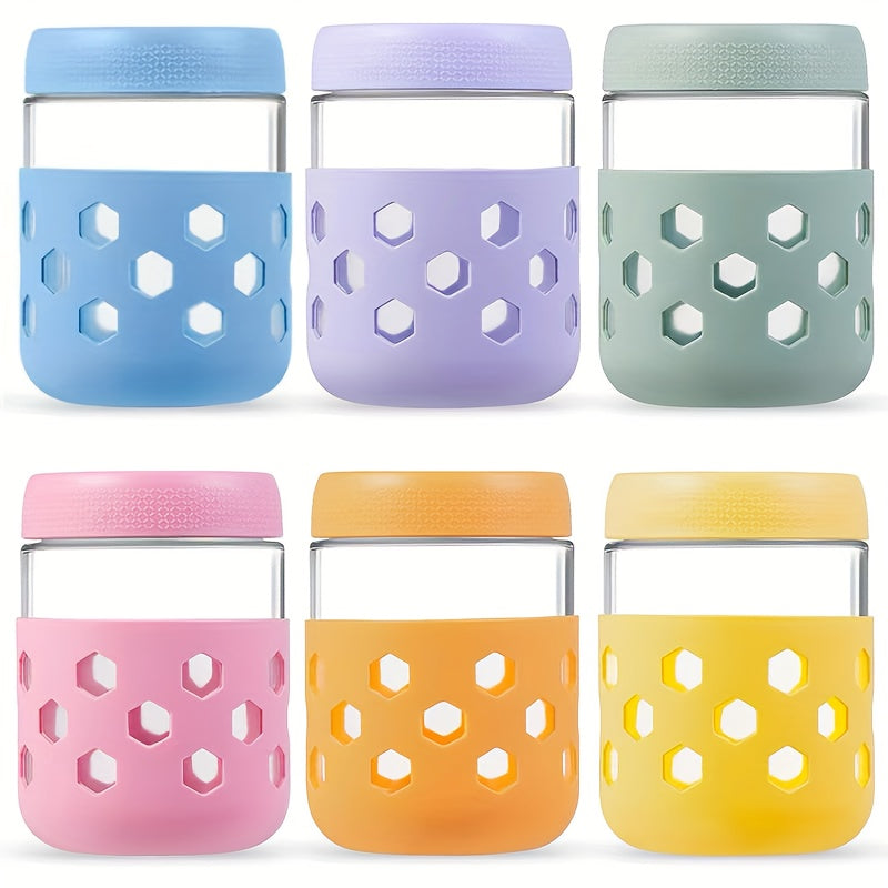 Glass Overnight Oats Containers, 6-Pack 16 oz Mason Jars with Airtight Lids and Optional Silicone Sleeves for Chia Pudding, Yogurt and Snack Prep