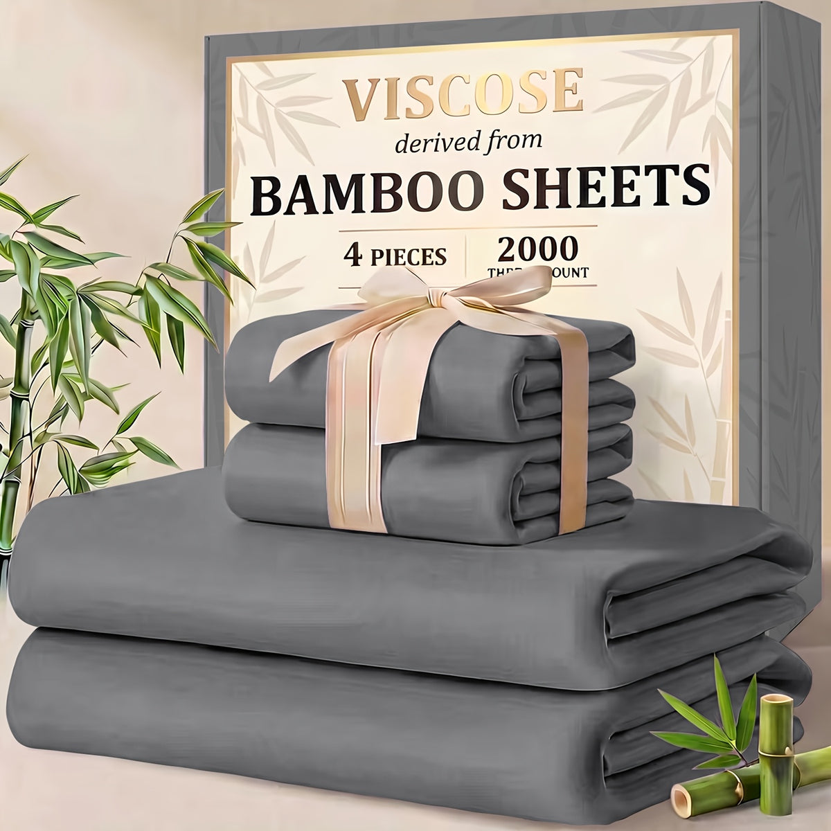 4/6pcs Cooling Bamboo Sheet Sets - Queen Size Soft 2000TC Luxurious Hotel Sheets, Luxury Kids Fitted Sheet, with 16-Inch Deep Pocket, Kids Sheet & Pillowcases And Breathable Night Sweats, Suitable for All Seasons, Twin/Full/Queen/King