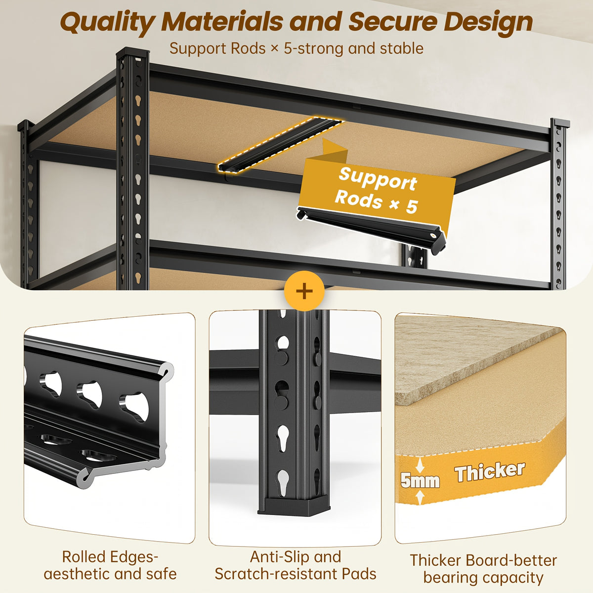 72''H Storage Shelves Heavy Duty Shelving 2000LBS Garage Shelving 5 Tier Metal Shelves for Garage Shelves 35.5"W X72"H X 15.8"D, Adjustable Shelving Unit for Basement Pantry Utility Rack Shelf, Kitchen Standing Rack/ Kitchen Standing Baker's Rack