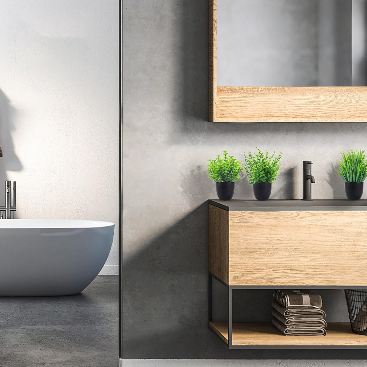 Simulated Plants 4 Pack Artificial Plants Small Artificial Plants Black Bathroom Accessories Used for Bathroom Home Office Indoor Desktop Decoration