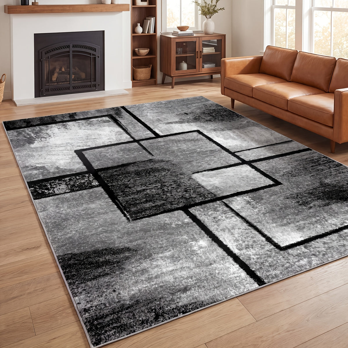 Large Black And White Geometric Rug - Ultra-Soft, Non-Slip, Machine Washable with Rubber Backing. Low Pile, Shed-Resistant. Multi-Color Option. for Living Room, Bedroom, Kitchen, Bathroom