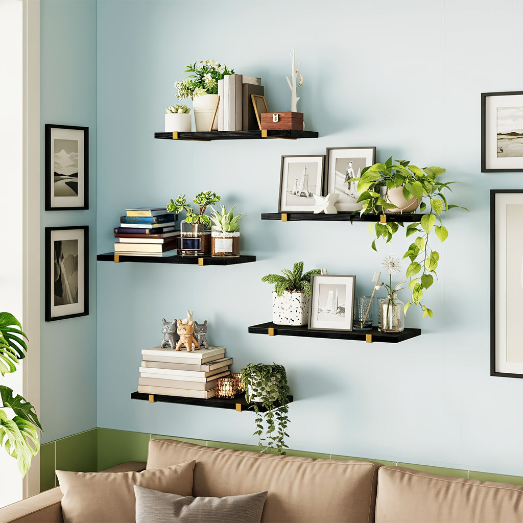 TOMNK 5pcs Rustic Floating Shelves, 15.8x4.7 Inches, Rustic Wood Wall Storage for Bedroom, Living Room, Kitchen, Bathroom, Home Decor, Laundry Room, Office And Plants, for Back to School, Floating Shelves