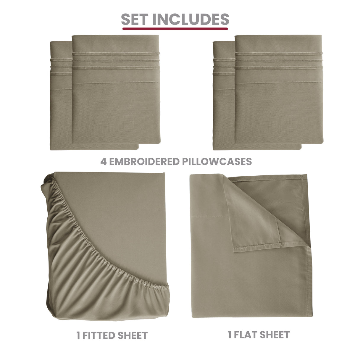 Lux Decor 6 Pieces Solid Bed Sheets Set - Modern Soft Comfortable Bedding Set, Hotel Luxury Skin Friendly Cooling Sheets & Embroidered Pillowcases Without Filler - All Seasons Bed Sheet with 16 Inches deep Pocket, Breathable Skin Friendly & Cooling Sheets