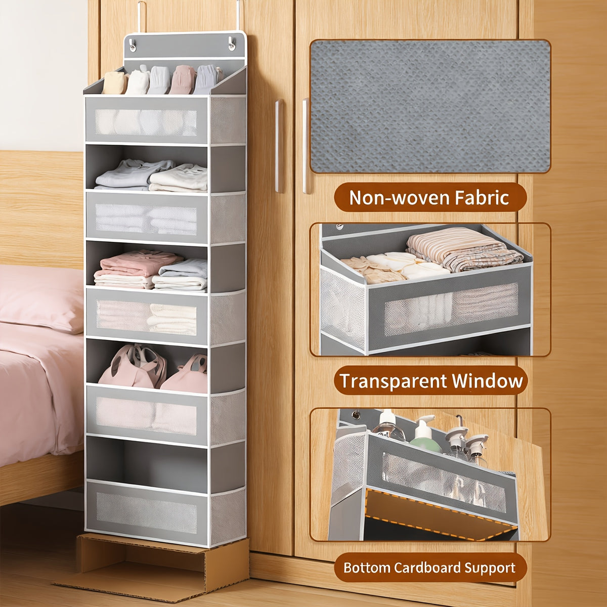 Hanging Door Storage Organizer, 5-Tier Fabric Pocket Organizer with Mesh Fronts for Bathroom Toiletries, Bedroom Essentials and Pantry Supplies
