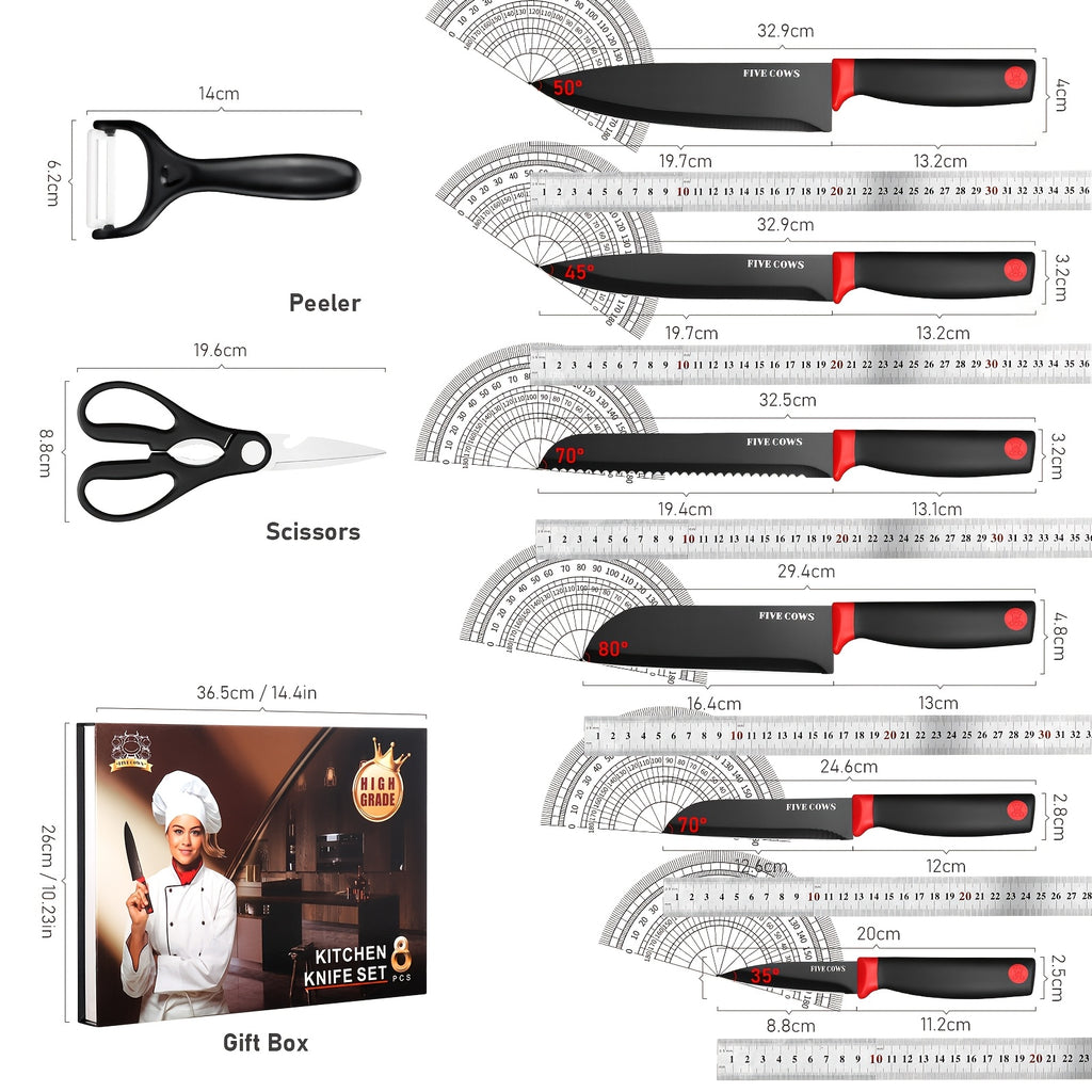 Professional 6/7/8 Kitchen Knife Set, Chef's Knife, Slicing Knife, Scraper And Scissors, High Carbon Stainless Steel Super Sharp, with Anti-stick Ergonomic Wooden Handle, Chef's Knife Set, Suitable for Family Travel, Gift Box Set