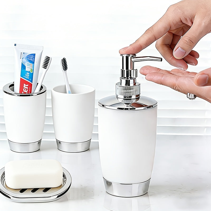 7pcs Luxury Bathroom Accessory Set - Premium Quality, Modern Style - Complete with Trash Can, Toilet Brush, Lotion Dispenser, Soap Dish, Mouthwash Cup & Toothbrush Holder - Space-Saving, Easy to Clean, Ideal for Bathroom Decor And Housewarming Gifts
