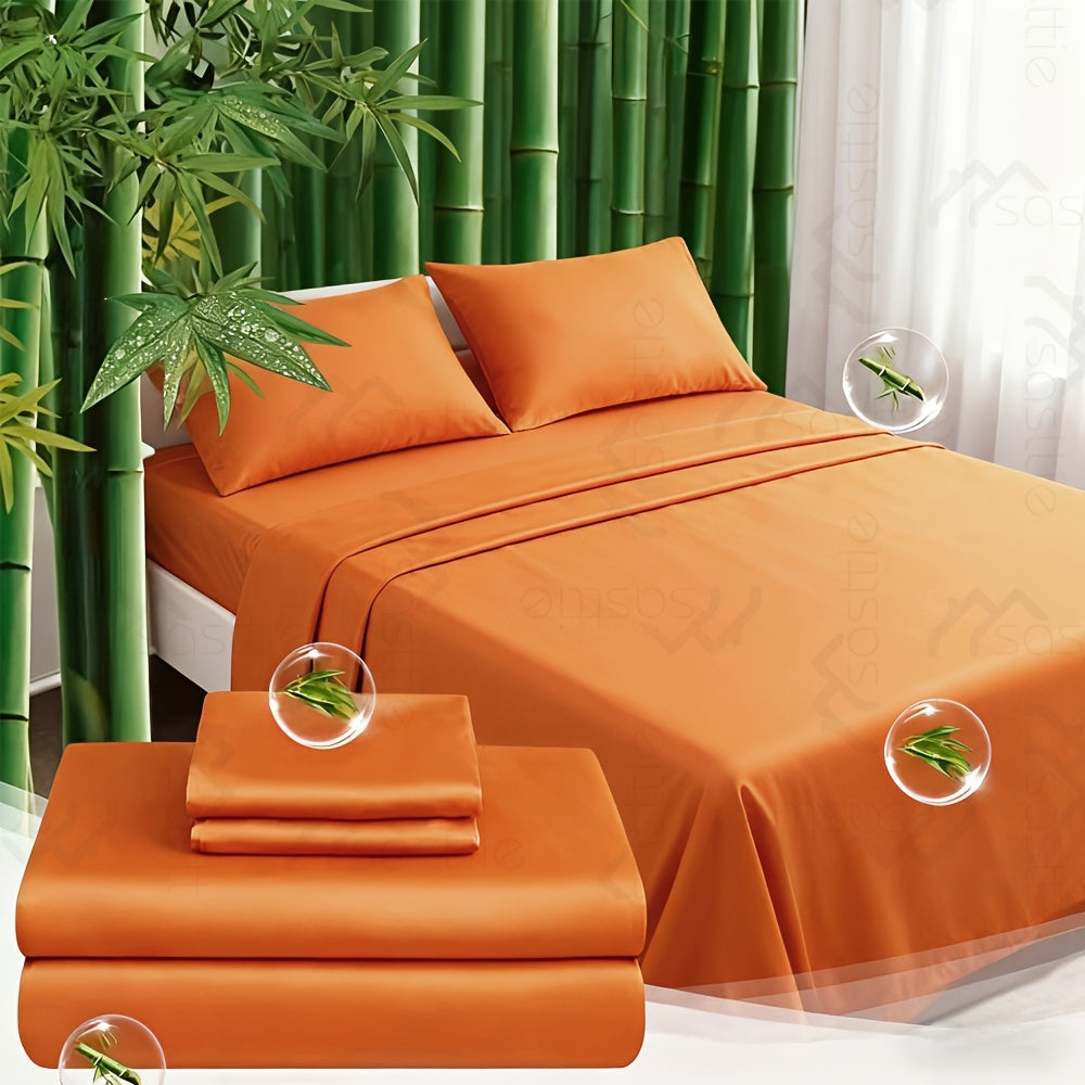 3/4pcs Bamboo Bed Sheet Set-Bamboo Kids Bed Sheet-Ultra Soft & Breathable Bed Sheets-Deep Pocket Up to 16" Hotel Soft Bedding-Perfect for Hot Sleepers-Great Gifts Bedding Sheets Set Bamboo Sheets Sets All Sizes Cooling Bamboo Sheets Random Color