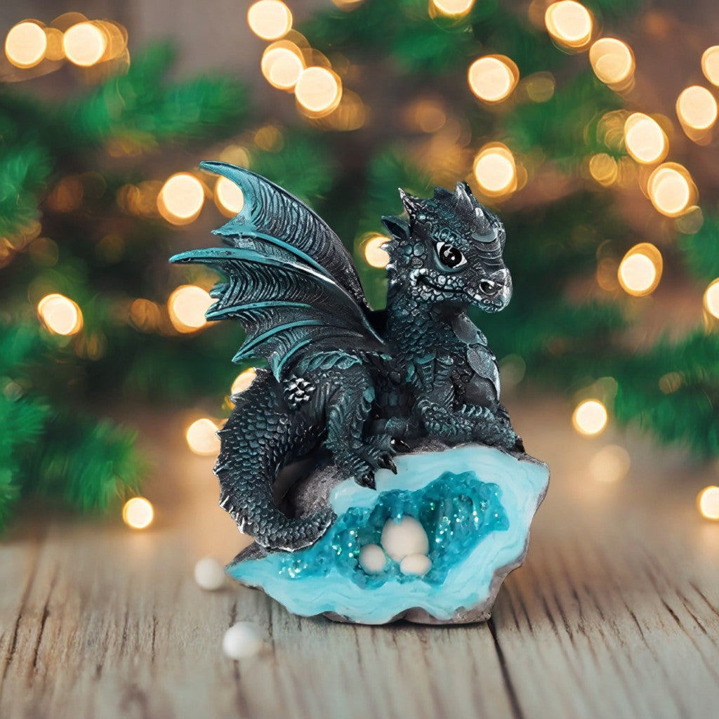 4" H Dragon Guarding Faux Crystal Cave Figurine Statue Home/Room Decor and Perfect Gift Ideas for House Warming, Holidays and Birthdays Great Collectible Addition