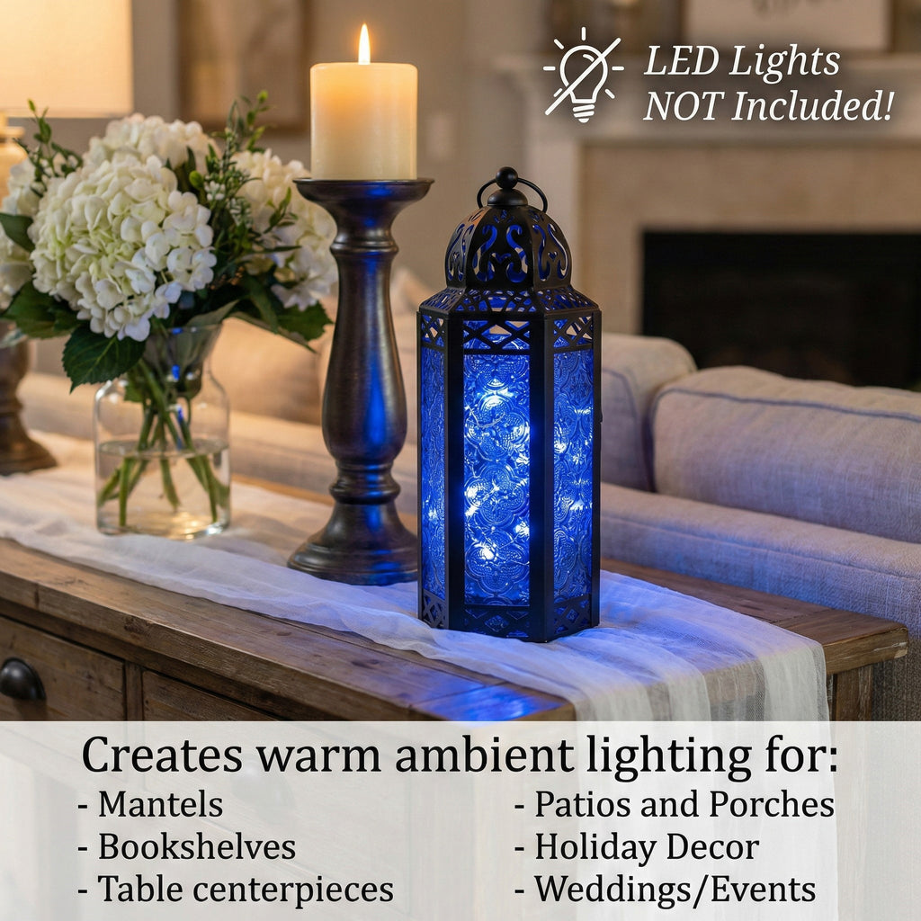 Decorative Moroccan Candle Lantern Holder, Medium, 10.5" Tall