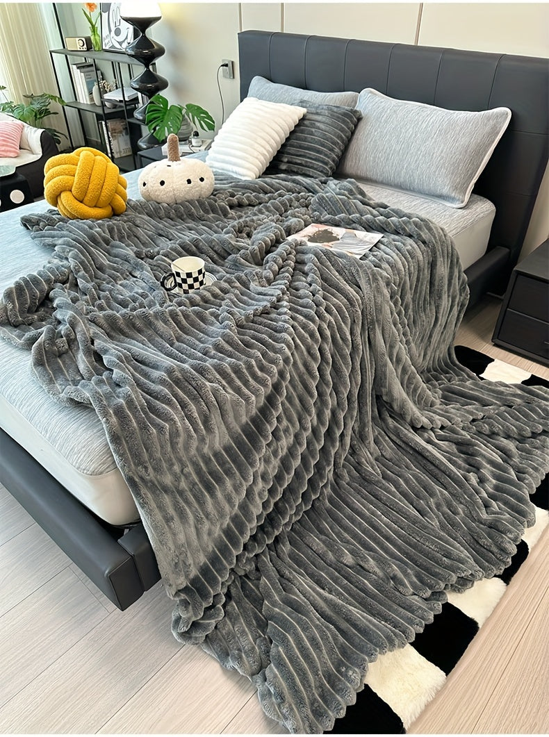 3D Faux Rabbit Fur Blanket, Double-Sided Plush Polyester Fleece in Throw and Bed Sizes for Cozy Sofa Lounging, Bedroom, Office and Travel