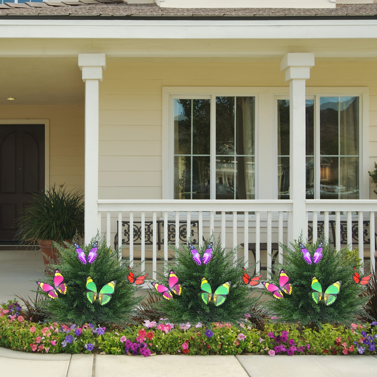 Artificial Lavender Topiary Ball Trees, 2-Pack 23.6-Inch UV-Resistant Faux Plants with Ground Spikes for Outdoor Front Porch, Patio and Garden Decor