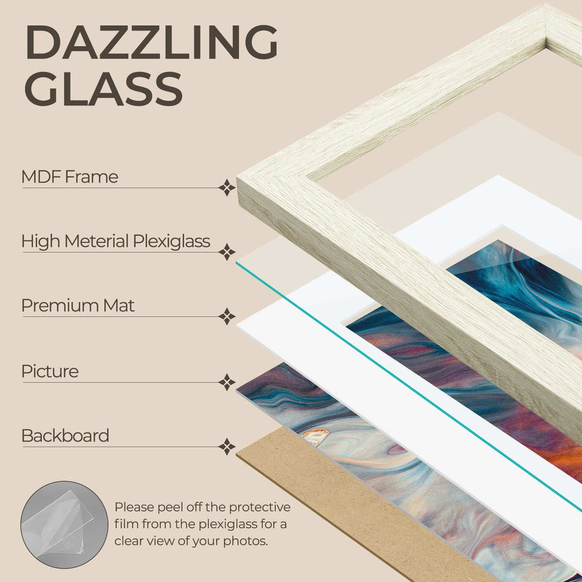 6 Packs 6x8/8x10/9x12/11x14/16x20 Picture Frames Set, Engineered Wood Gallery Wall Frame Set with Plexiglass - Wall Mounting or Tabletop Display