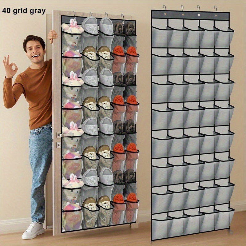 40 Pocket Door Hanging Organizer with Slip Hooks - Heavy Duty Fabric Mesh Storage Locker for Shoes, Cruise Ship Essentials, Doors and Utility Room Organizations - Space-saving Door/ Wall Hanging Organizer with 40 Clusters, Durable and Easy