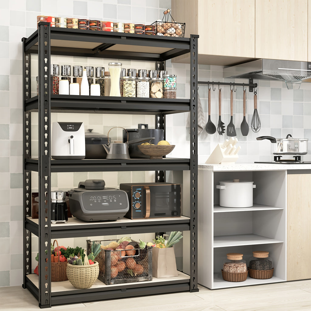 [Heavy-Duty Home Storage Shelf] 60"H Five-Tier Storage Rack, 2000LBS Capacity, Adjustable Storage Shelf, Sturdy Wooden Shelving Unit, Space-Saving Freestanding Kitchen Pantry Basement Utensil Rack, 27.6"W X 11.8"D X 60"H Practical Storage Shelf