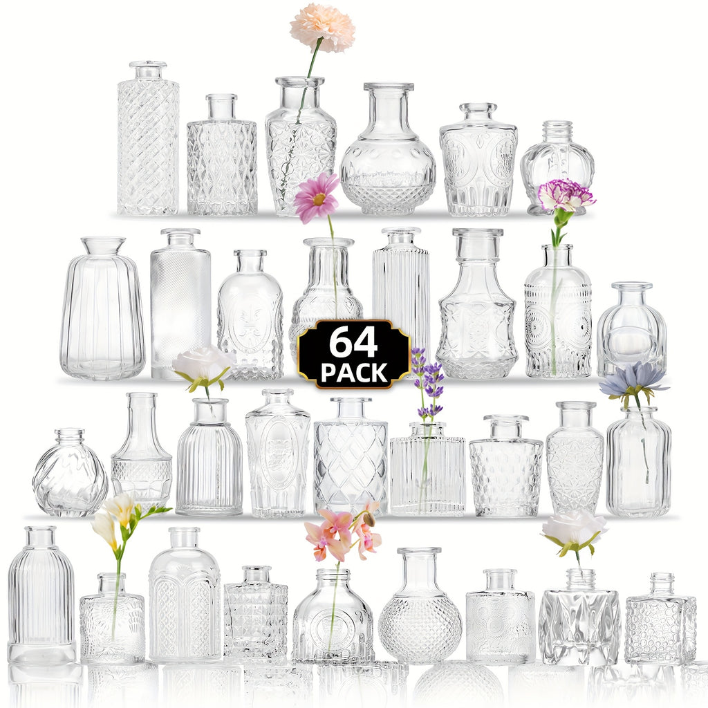 TOMNK 12/30/43/52/72Pcs Bud Vase, Party Centerpieces, Wedding Centerpieces for Tables, Mini Clear Bud Vases for Flowers, Small Flower Vases Suitable for Birthday Party, Anniversary, Wedding, Home Table Deco, Multiple Sizes