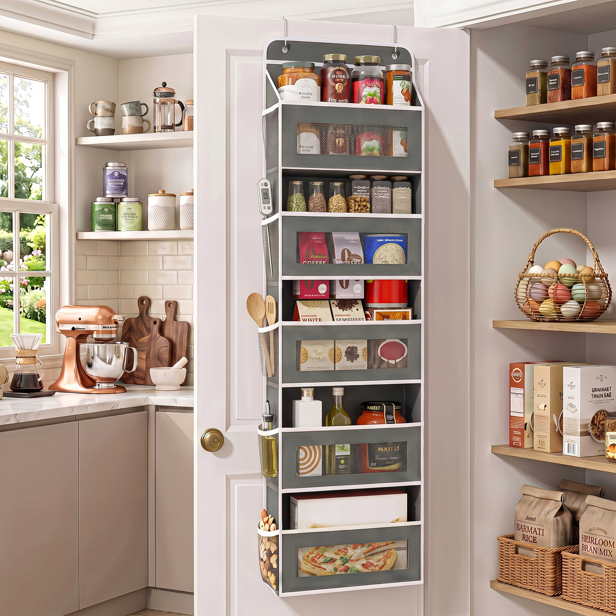 Door Storage Organizer, 5-Tier Hanging Over-the-Door Organizer with 5 Large-Capacity Pockets, Anti-Tip 44 Lbs Load Capacity Back-of-Door Storage Organizer, Suitable for Bedroom, Bathroom, Pantry, Room Storage And Collection Use, Cabinet Hanging Door