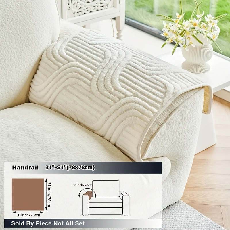1pc Pet Friendly Sofa Cover, Dog Friendly Non Slip Furniture Protector, Fox Tail Patterned & Solid Color Shu Velveteen Plush Sofa Cushion, All Season Short Plush Sectional Sofa Cover for Living Room Bedroom Office