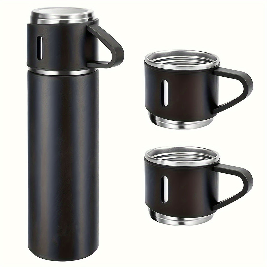 4pcs Including 3 Small Cups+1 Water Cup, Insulated Cup Set, Stainless Steel Bottle 500ml/ 16.9oz Insulated, Perfect for Hot and Cold Drinks, Perfect for Business and School Three Lid Portable Fashion Spot Business Event Gift Set Stainless