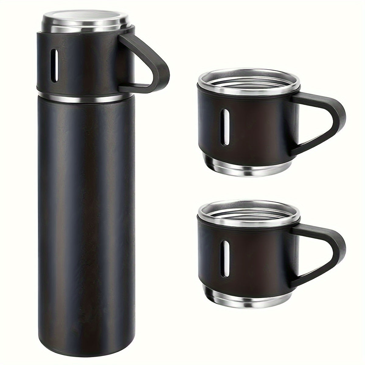 4pcs Including 3 Small Cups+1 Water Cup, Insulated Cup Set, Stainless Steel Bottle 500ml/ 16.9oz Insulated, Perfect for Hot and Cold Drinks, Perfect for Business and School Three Lid Portable Fashion Spot Business Event Gift Set Stainless