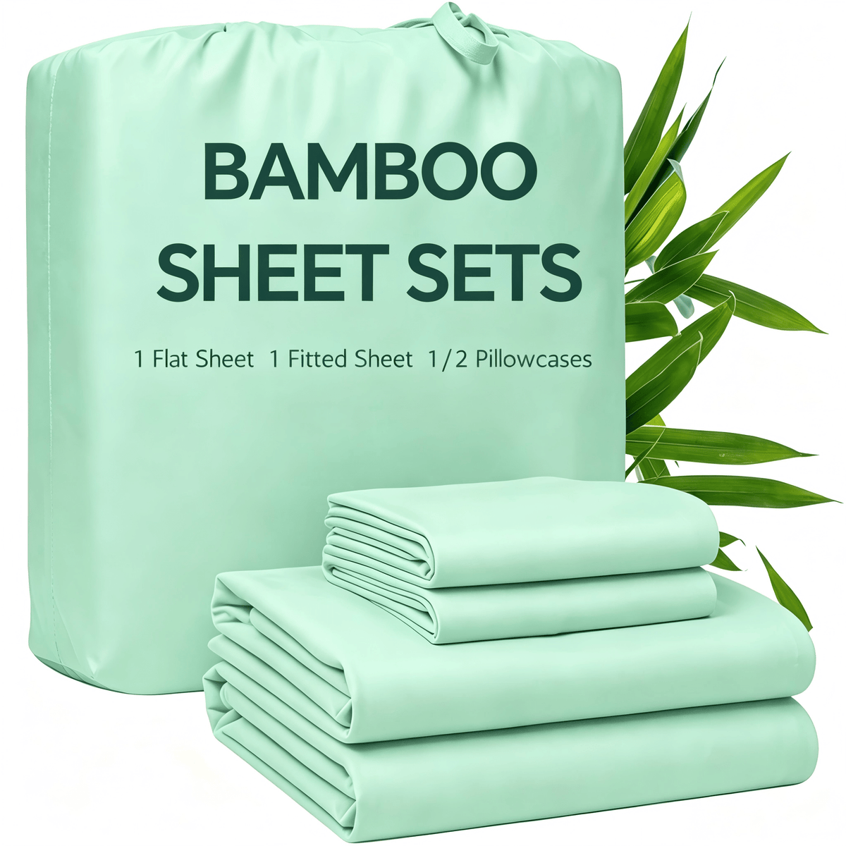 3/4pcs Bamboo Bed Sheet Set with Pillowcases, 16" Deep Pockets Soft Breathable Fitted Sheet, Queen King Size Bed Sheets, Bedroom Home Decor Bedding for Daily Use