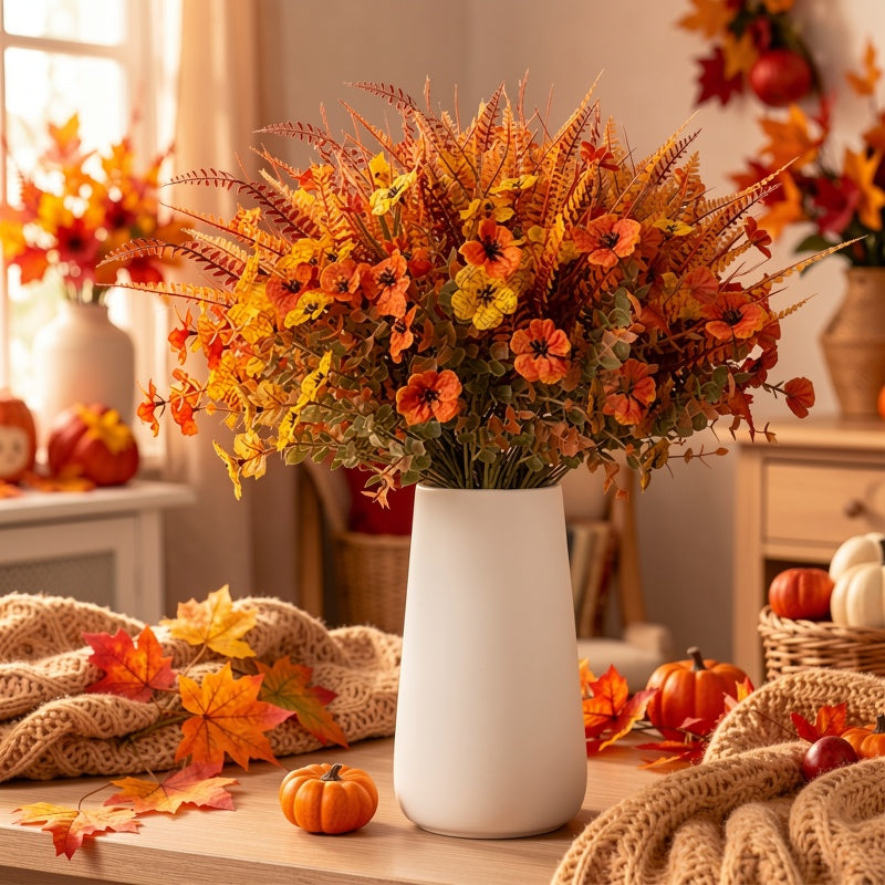 Set of 8 Artificial Autumn Flowers, Designed to Resist UV Rays And Fading, Perfect for Decorating Your Home Indoors, As Well As Enhancing Your Garden, Courtyard, Fireplace, And Porch Window Sill