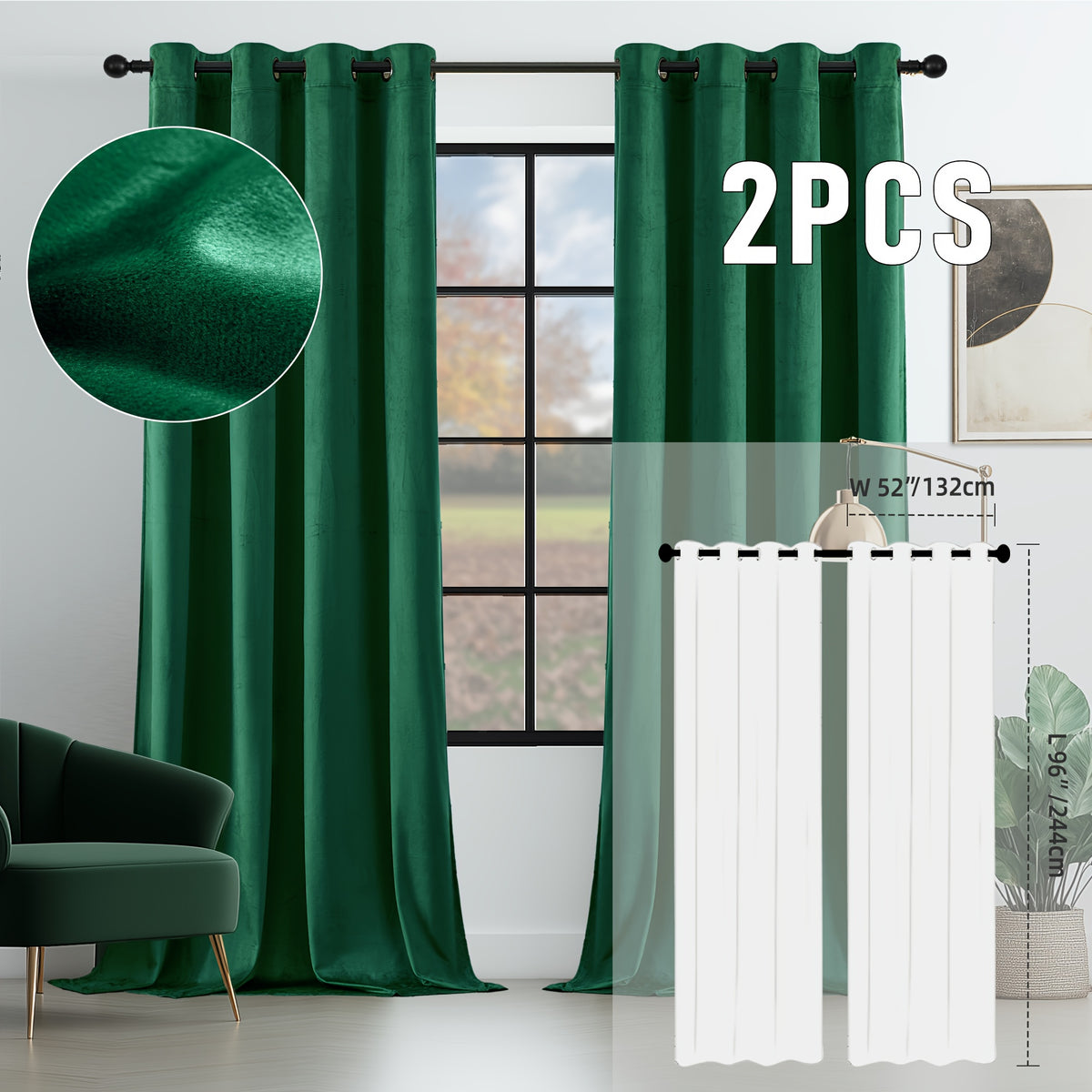 2pcs Velvet Room Darkening Curtains | Vintage Soundproof and Thermal Insulated, Elegant Soft Velvet Grommet Top Curtains for Living Room and Bedroom, Unlined, Solid Color, Fashionable Valentine'S Day Décor