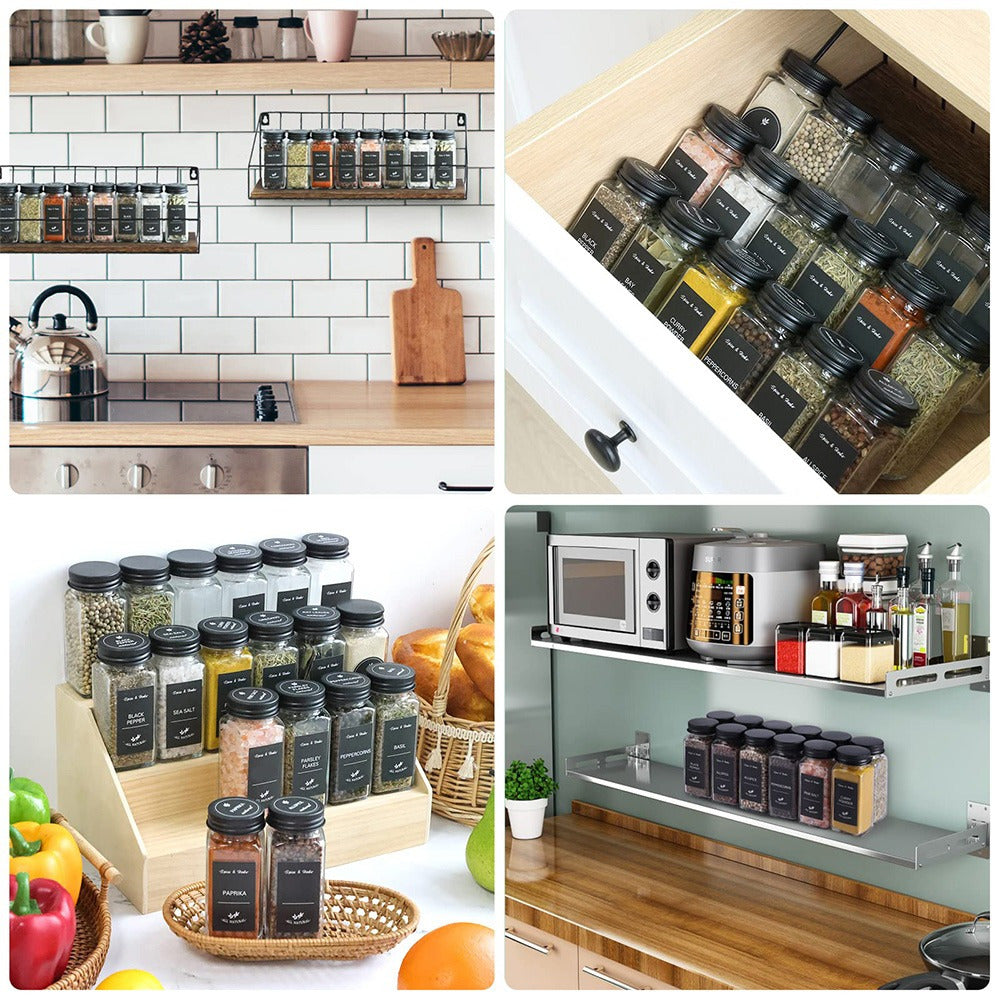 whonline 16pcs/24pcs/36pcs/48pcs Spice Jars, 4oz Glass Spice Jars with Labels - Shaker Lids, Collapsible Funnel, Brush and Marker, Seasoning Bottles for Spice Rack Drawer Cabinet