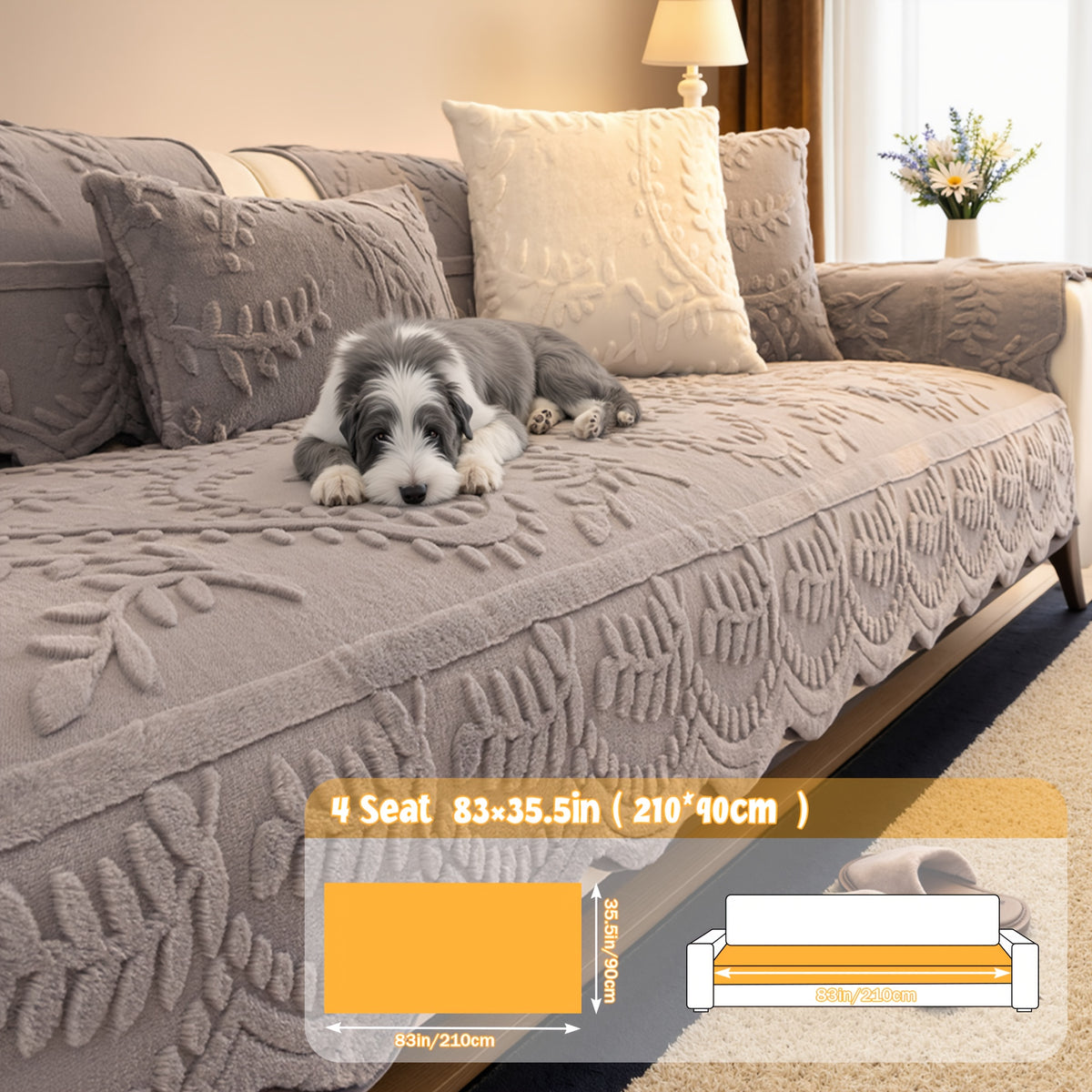 1pc Thickened Quilted Machine Washable Sofa Cushion, Faux Rabbit Fur Comfort Warm Non-slip Plush Sofa Cover, Breathable and Comfortable Pet-friendly for Bedroom, Office, Living Room, Suitable for 2/3/4-seater Sofa, Home Winter Decor, Christmas Gifts