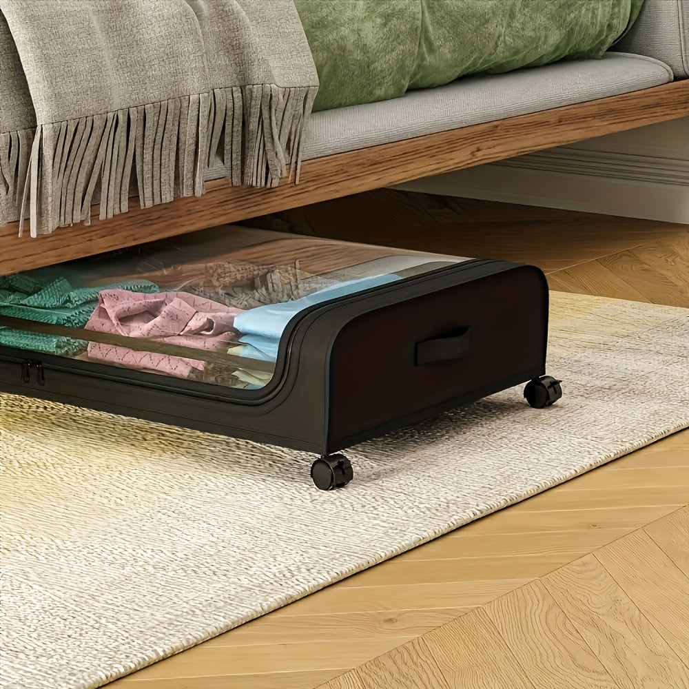 2 Pack Rolling Underbed Storage Box, Under Bed Storage Bins, Under Bed Shoe Rack Organizer, Rolling Underbed Metal Drawer for Clothes, Blankets, Shoes,, Books, Bedding, Under-Bed Storage