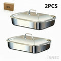 Stainless Steel Roasting Pans with Lids, 16.14 Inch Deep Rectangular Baking Trays for Lasagna, Chicken, Fish and Family Dinner Preparation