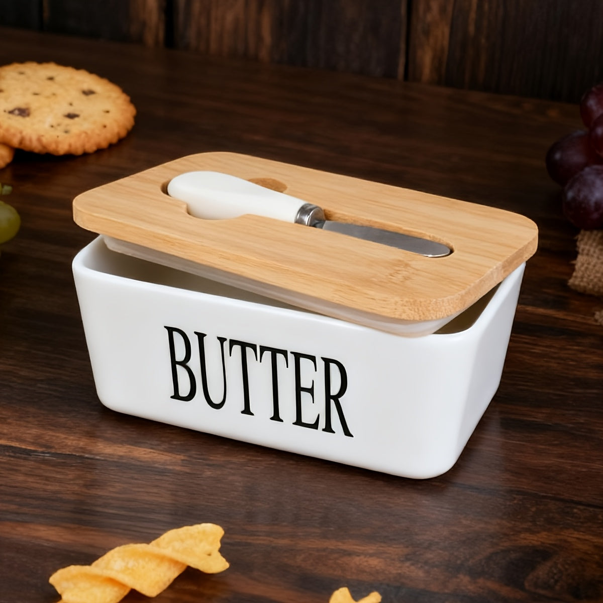 1pc Luxury Large Butter Dish with Lid - Ceramic Countertop Keeper with Knife High-Quality Sealing and Easy-Clean Design - Perfect Kitchen Gift for Butter Lovers Butter Container