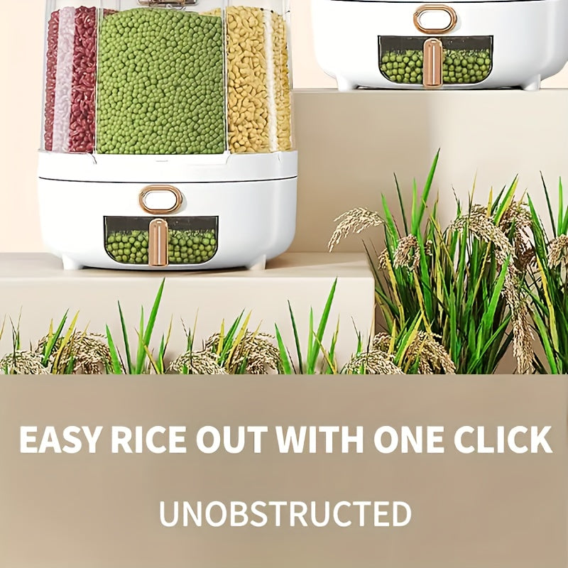 Rotating for rice Bucket | 6-Grid Cereal Dispenser, Large Capacity for rice Bucket | Airtight Dispenser with a Transparent Window, Features Moisture-Proof And Insect-Proof Design, Suitable for Rice, Cereals