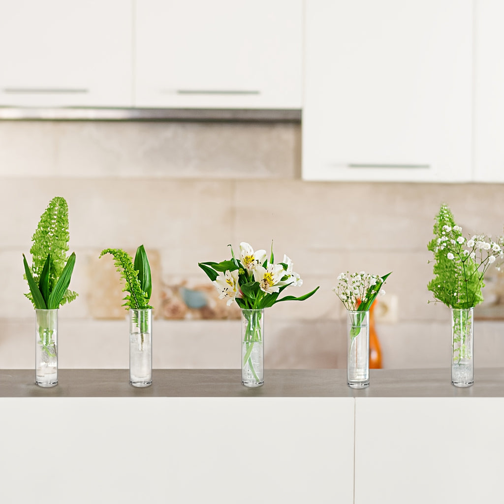 TOMNK 15/30/50pcs Glass Cylindrical Vase for Centerpiece, Clear Small Vase, Handmade Slender Vase Wedding Table Decoration Single Rose Vase Bulk, Home Aesthetics Desk Decoration, Party Decoration
