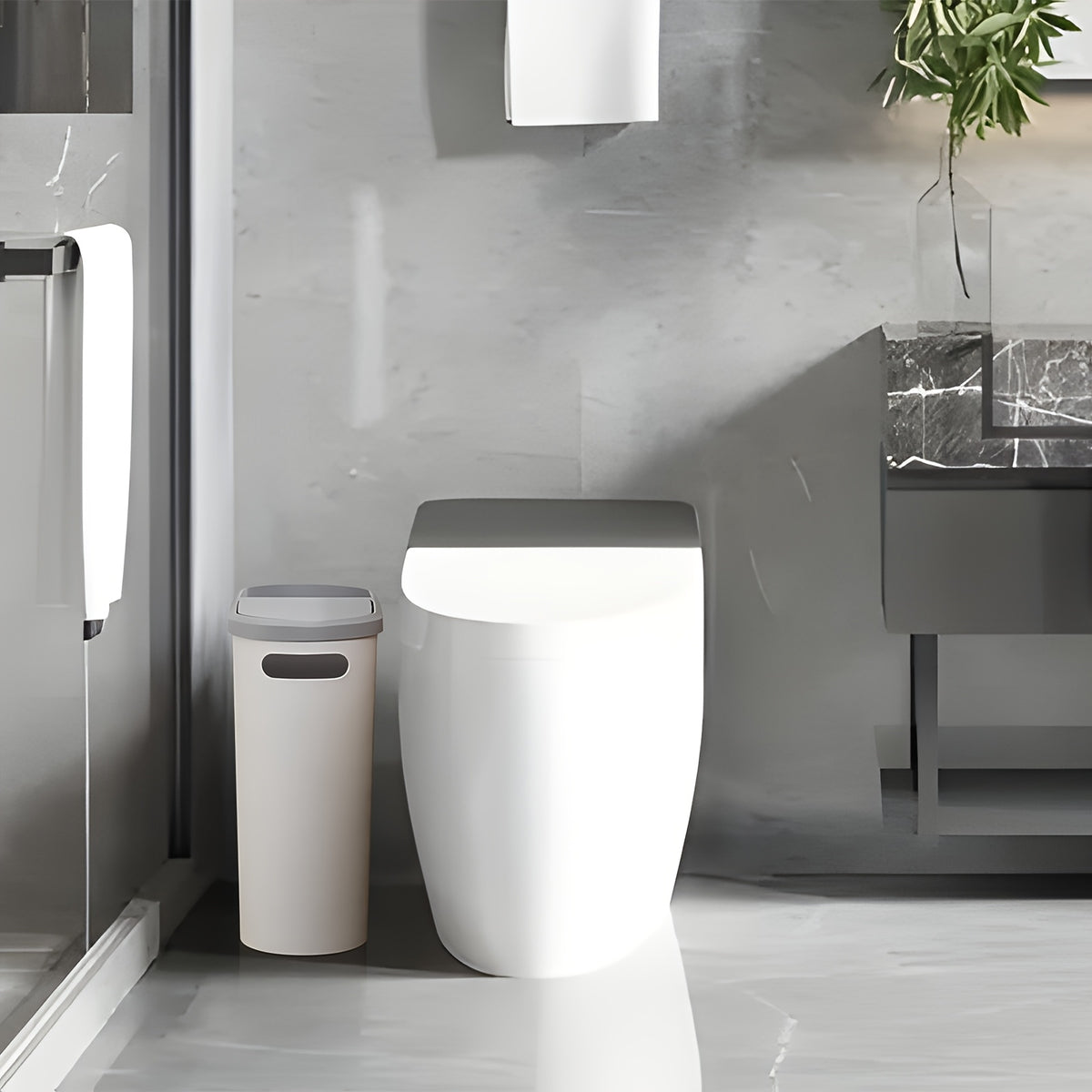2/1pc Bathroom Trash Can, Compact And Durable Plastic Wastebasket With Built-in Handles, Easy To Clean, Rustproof, Space-Saving Design, Ideal For Small Spaces In Bathroom, Laundry, And Home Office