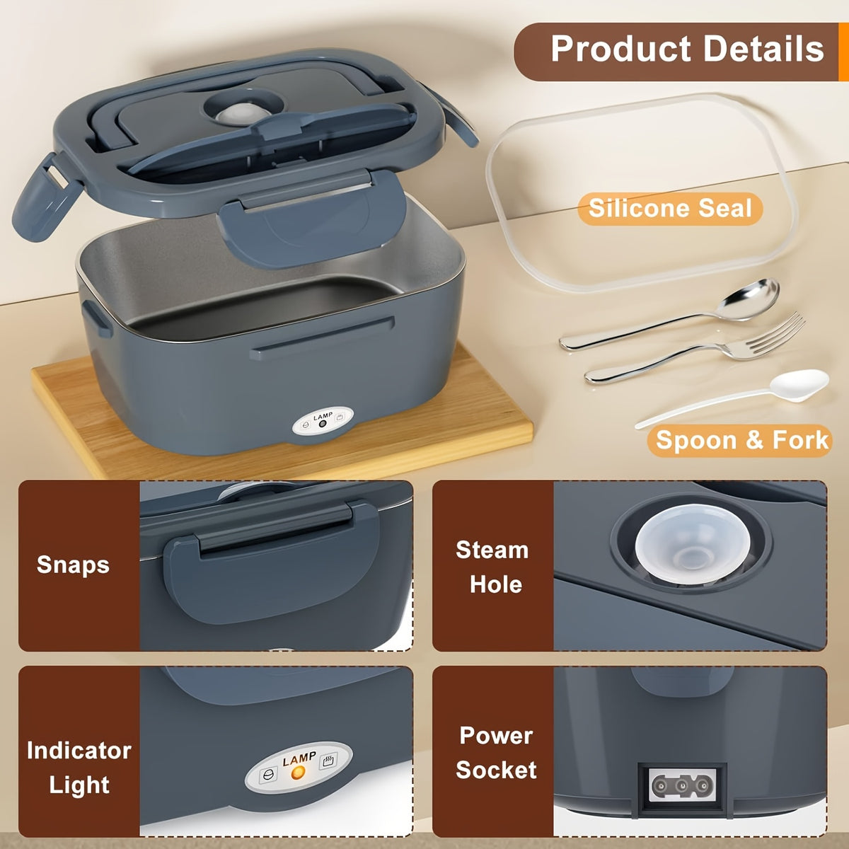Lunch Box 50.72oz - 120V Home And 12V/24V Car Portable Food Warmer, Stainless Steel Heated Meal Container W/ Fork And Insulated Bag, for Truck Drivers, Office, Travel, Camping, College (Fast Heating)