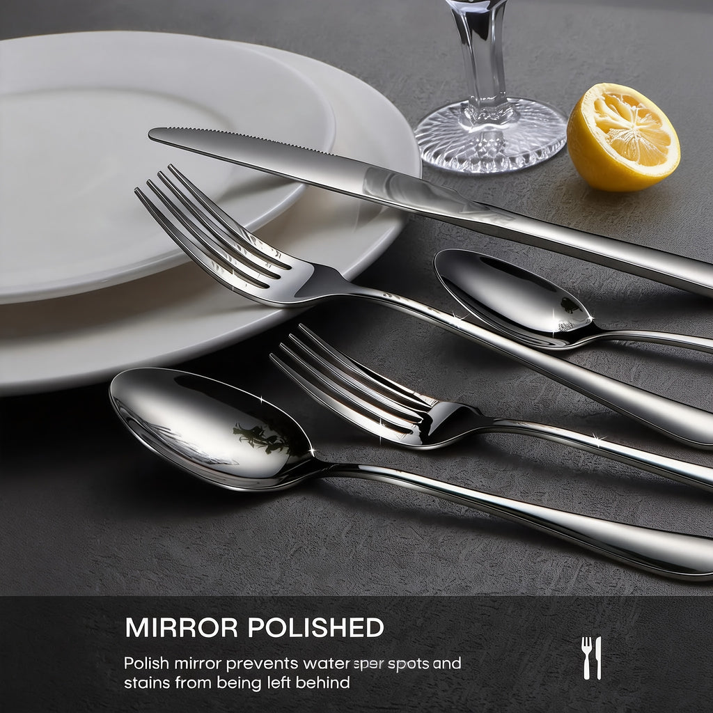 60pcs Black Silverware Set, Stainless Steel Flatware Cutlery Set Service for 12, Tableware Eating Utensils Include Knives/Forks/Spoons, Mirror Polished, Dishwasher Safe