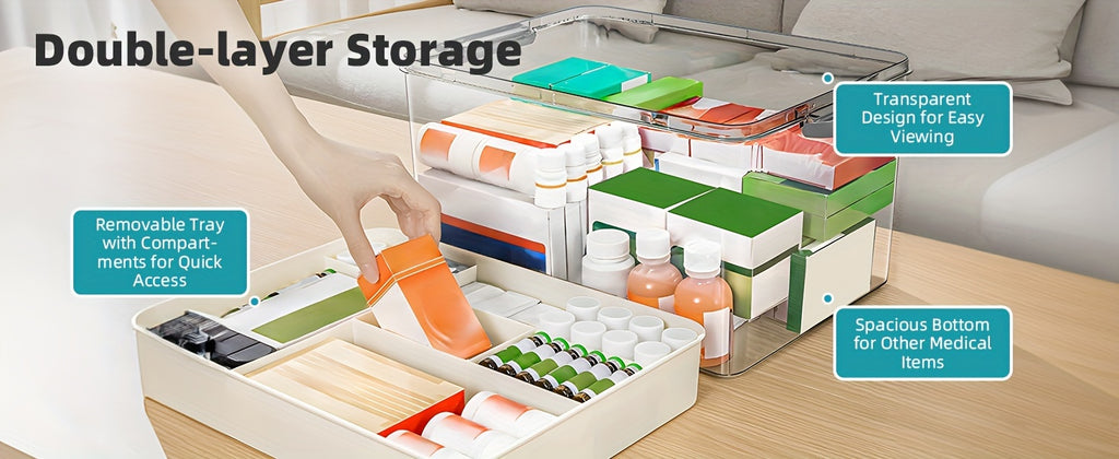 1pc Large Capacity Medicine Storage Box with Easy-Grip Handles - Durable, Multi-layered Plastic Pill Organizer for Household, Travel & Office Use - Secure, Space-Saving Sundries Storage Solution