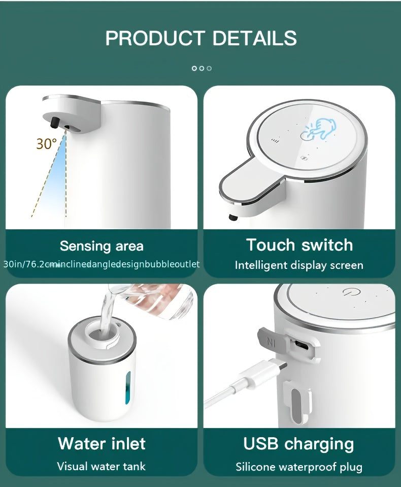 Smart Sensor Soap Dispenser | Automatic No-Touch Liquid Release, 13.53oz Capacity, Four-Level Adjustable Flow Rate, Electric Power Display, Freely Replaceable Fluid, USB Quick Charging, Wall Mount, Nickel