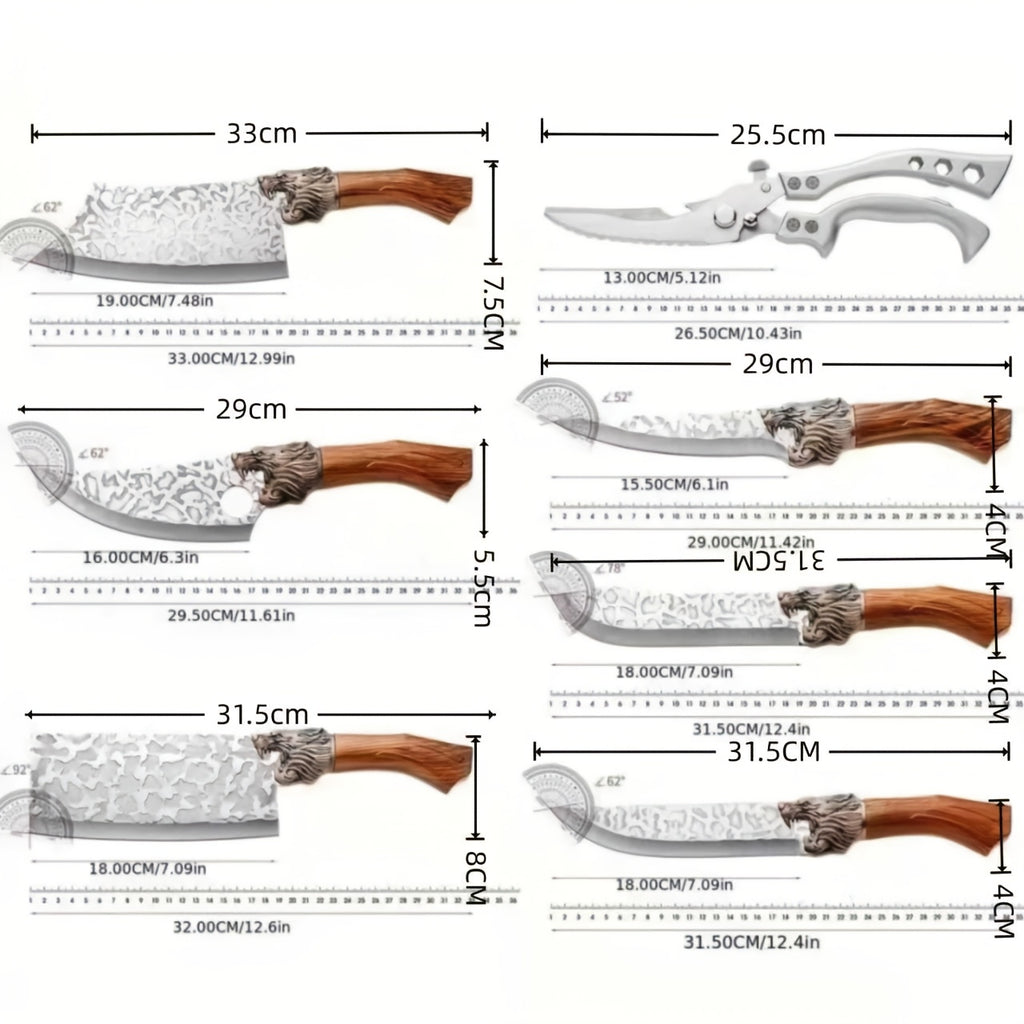 7pcs Professional Stainless Steel Kitchen Knife Set- Includes Boning Knife, Slicing Knife, Carving Knife, Fish Knife, Butcher Knife, And Scissors- Ultra Sharp, Suitable For Meat And Fish, Forged Set, Bone Knife, Multi-Piece Knife Set, Professio