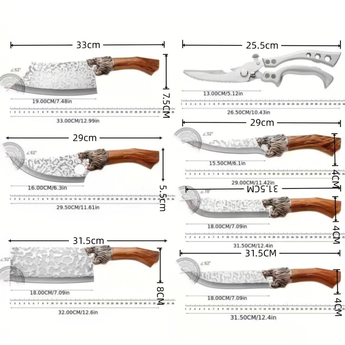 7pcs Professional Stainless Steel Kitchen Knife Set- Includes Boning Knife, Slicing Knife, Carving Knife, Fish Knife, Butcher Knife, And Scissors- Ultra Sharp, Suitable For Meat And Fish, Forged Set, Bone Knife, Multi-Piece Knife Set, Professio