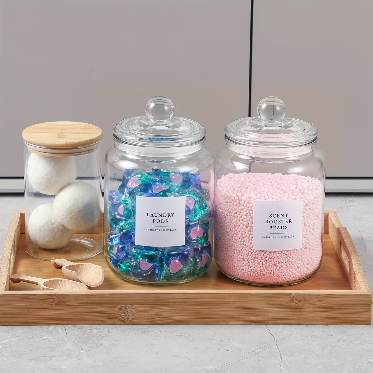Glass Jars with Airtight Lids And Labels, Half Gallon Storage Containers with Spoons for Laundry Detergent, Pods, Scent Booster Beads, 1 2 3 4 Pack, Canisters