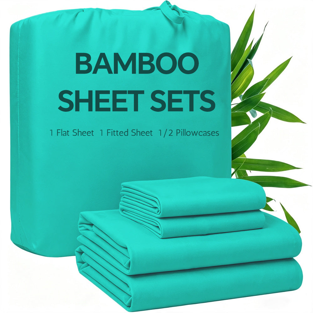 3/4pcs Bamboo Bed Sheet Set with Pillowcases, 16" Deep Pockets Soft Breathable Fitted Sheet, Queen King Size Bed Sheets, Bedroom Home Decor Bedding for Daily Use