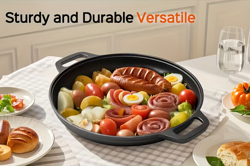 1/2/3pcs Cast Iron Pan, Pre Seasoned, Multifunctional, Non-Stick, for Pizza Lovers, for Home Kitchens, Outdoor Cooking, Durable, Even-Heating, Versatile, Compatible with All Stoves, Perfect for Home Kitchens And Outdoor Cooking