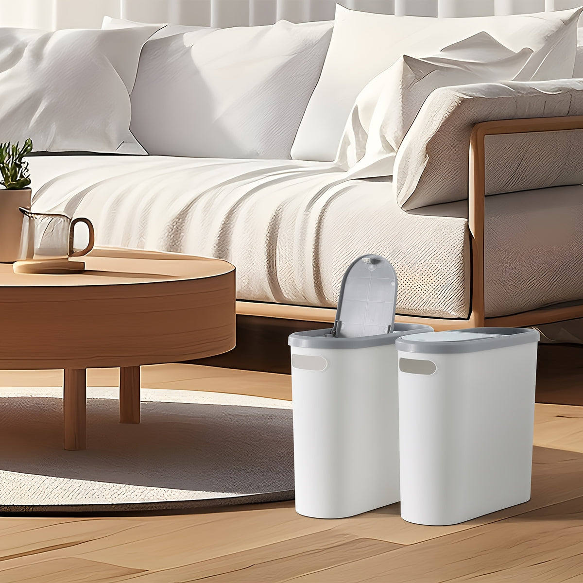 2/1pc Bathroom Trash Can, Compact And Durable Plastic Wastebasket With Built-in Handles, Easy To Clean, Rustproof, Space-Saving Design, Ideal For Small Spaces In Bathroom, Laundry, And Home Office