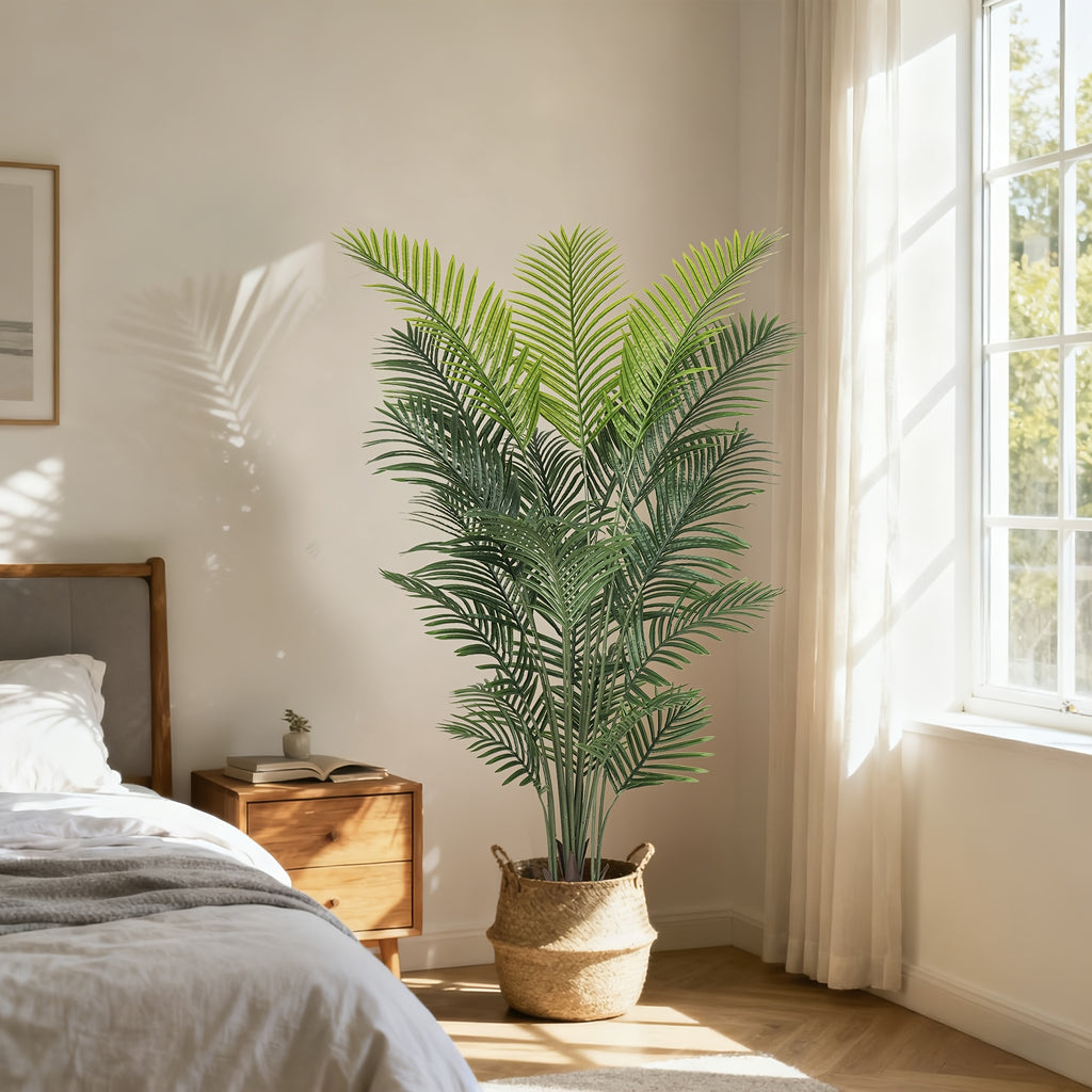 4/5/6ft Artificial Palm Tree, Tall Faux Palm with Bare Stem/Black/White Planter Options, UV-Resistant Realistic Dense Leaves, Tropical Floor Plant Zero Maintenance Easy Assembly Fake Tree for Living Room, Front Porch, Patio, Office & Commercial Decor