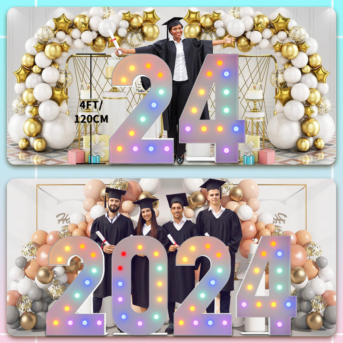 Marquee Numbers 4 feet tall 0-9 20 & 24 11 Colors & 3 flash modes