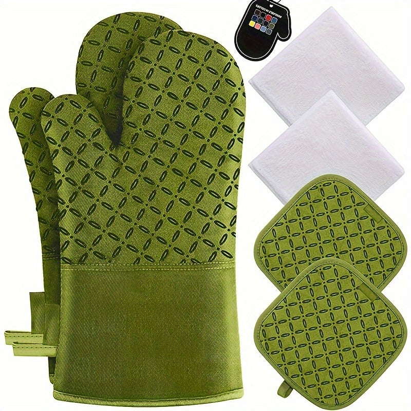 6pcs Oven Mitts And Pot Holders/ 1 Pair Oven Mitts, Kitchen Oven Glove High Heat Resistant Oven Mitts And Potholder With Non-Slip Surface For Cooking, Mother'S Day Gift
