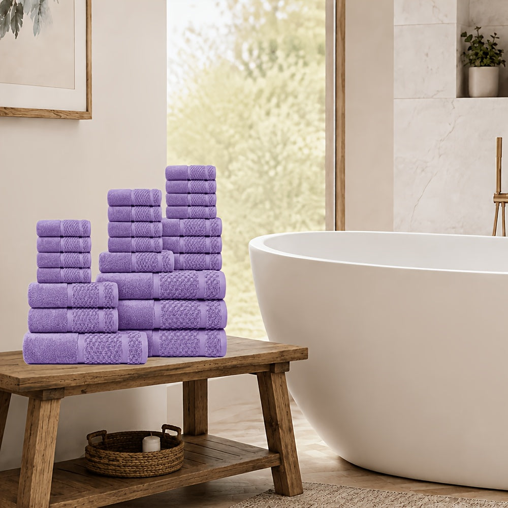 Cotton Blend Bathroom Towels Set, Soft Absorbent Solid Color Bath Towels, Hand Towels and Washcloths for Family Bathrooms, Guest Rooms and Gym Bags