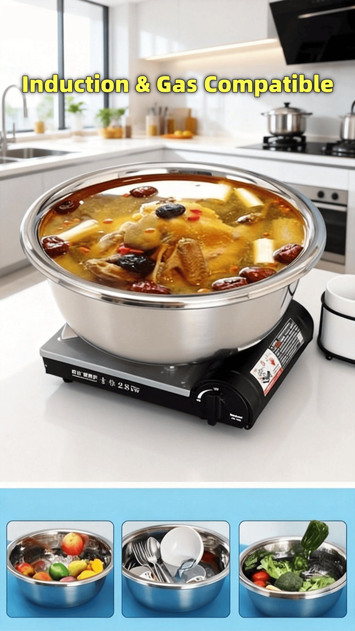 40cm/15.74" & 36cm/14.2" Extra Large Stainless Steel Mixing Bowls Heavy-Duty Deep Prep Basin For Cooking, Baking, Salad Dough | Rustproof, Dishwasher Safe Kitchen Essentials